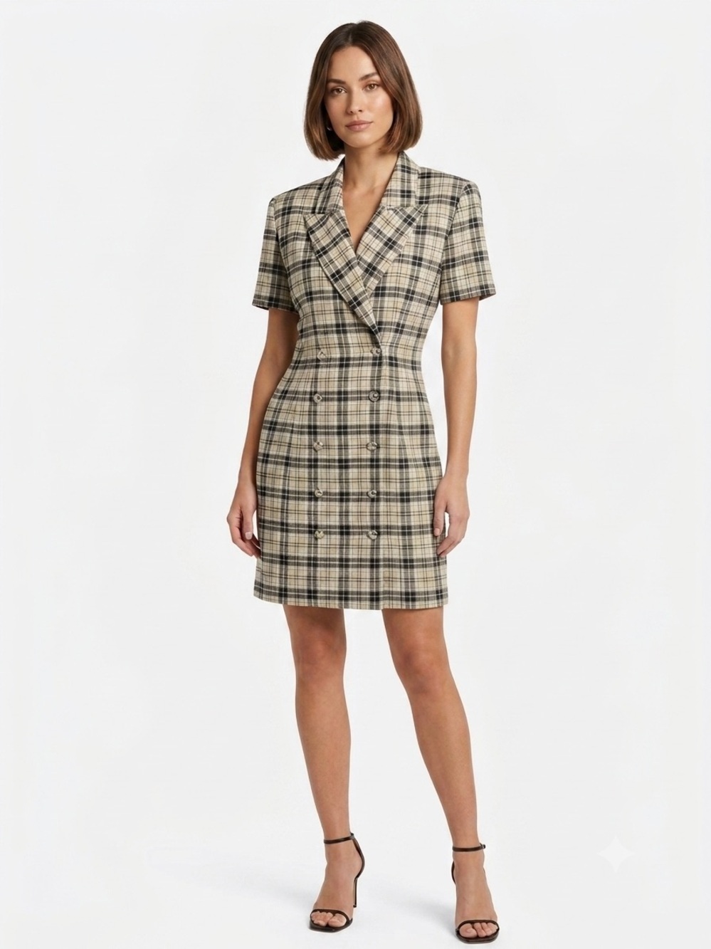 Vintage La Belle Plaid Blazer Dress USA Made Size 9 XS Small Double Breasted